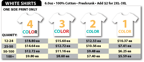 1-Sided T-Shirt Pricing By Creative Bearings